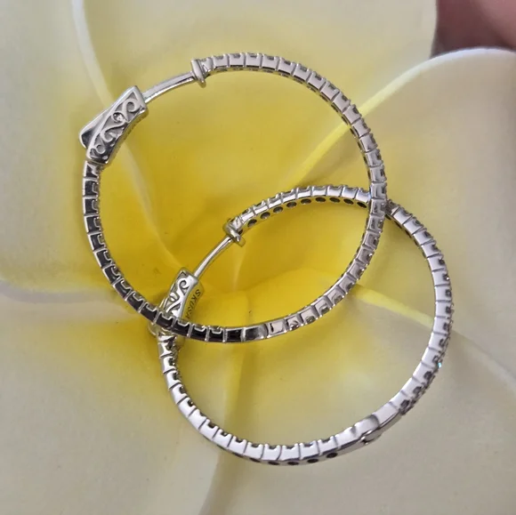 14k In And Out Diamond Hoops - Picture 7 of 9